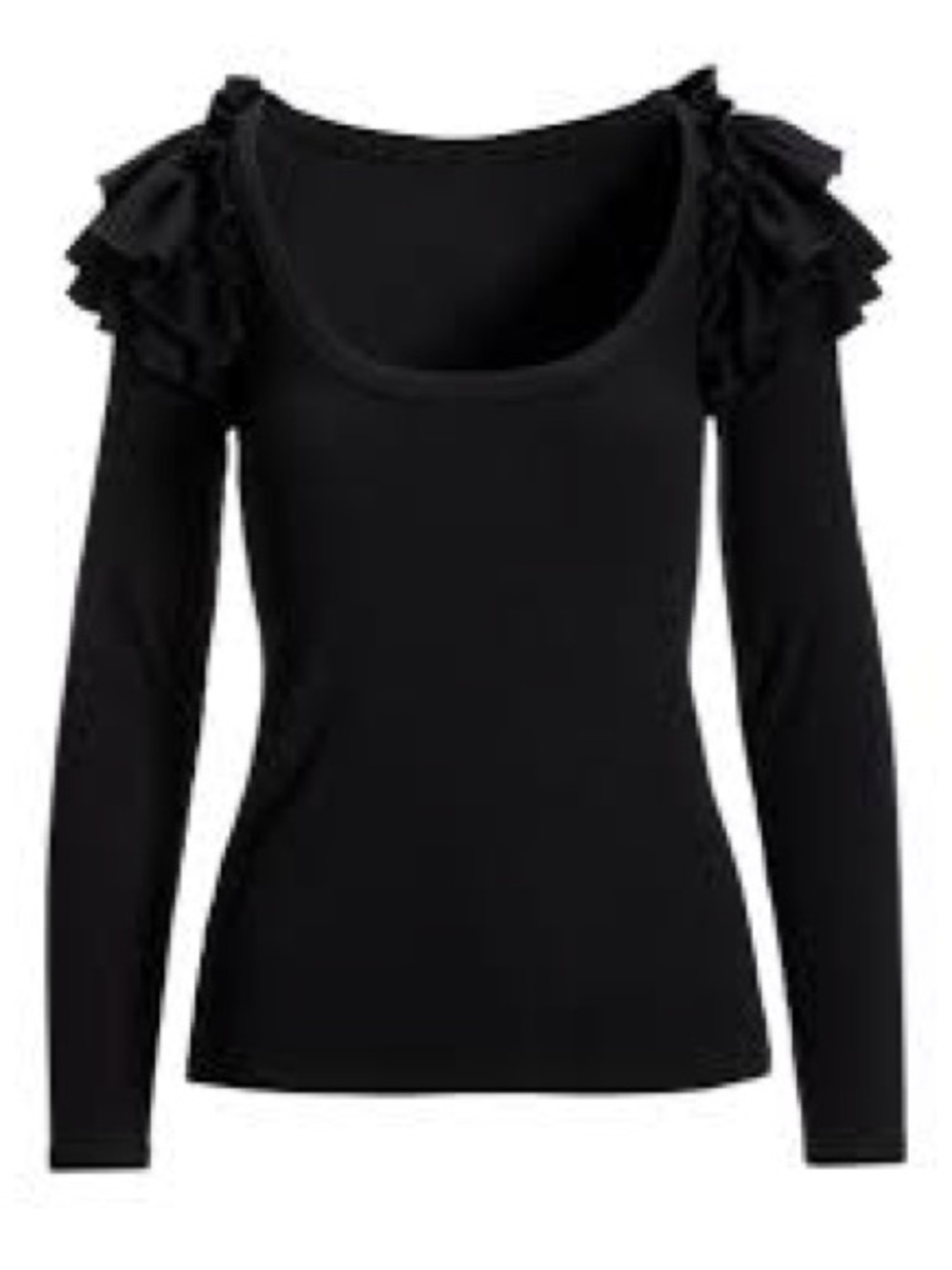 Nation LTD Black Ruffle-Shoulder Long Sleeve Top